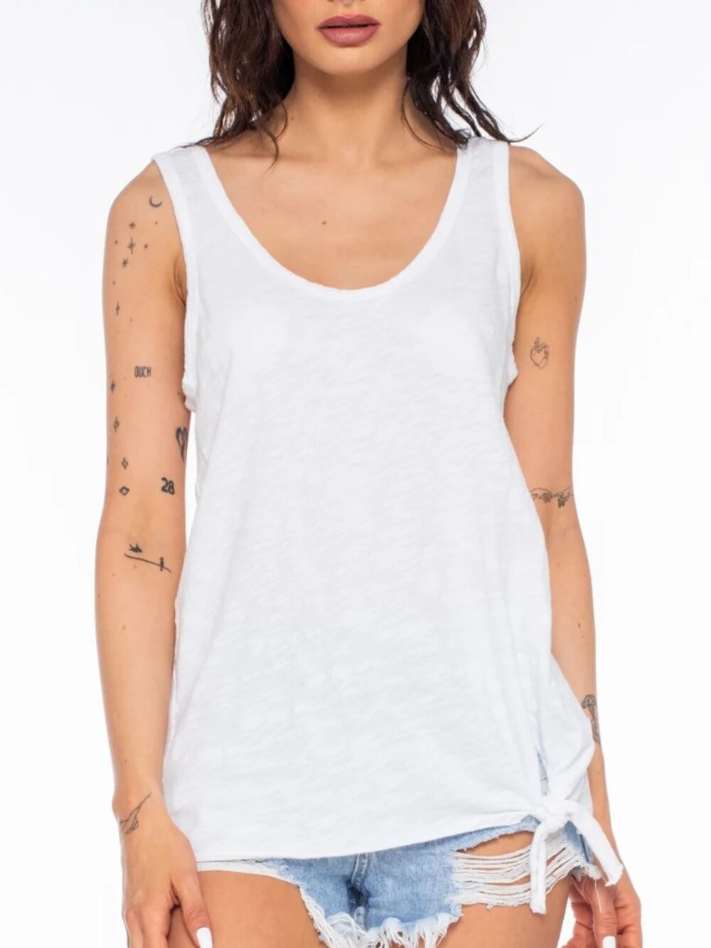 Side Tie Tank - White